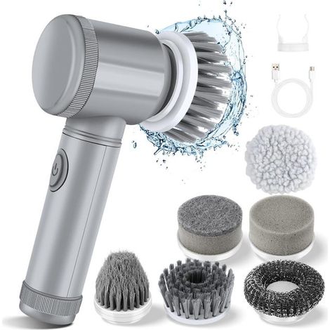Spazzola elettrica rotante per la pulizia - spazzola per la doccia, spazzola elettrica per il bagno, spazzola per la cucina, fornita con 6 testine per la pulizia elettrica. (1/4)