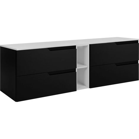Set di mobili da bagno sotto lavabo, bianco / nero, 180 (2 x 80 + 20) x 46 x 58 cm