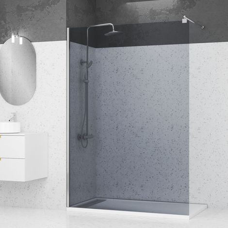 Pack Mampara de Ducha Cristal Ahumado 140x200cm - Barra de Fijación Extensible y Perfil Cromado