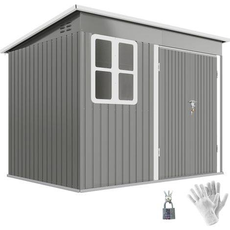 Outsunny 8.5 x 6ft Galvanised Steel Garden Shed with Foundation Kit, Grey