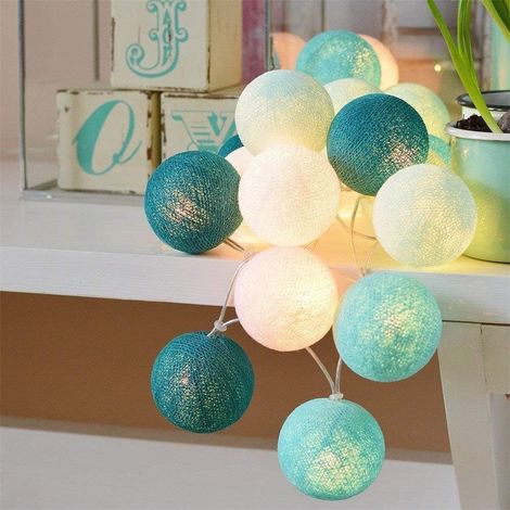 MINKUROW Luces De Hadas Para Interiores, Decoración De Luces De Bola Luz De Dormitorio Para El Hogar (20 Bolas De 60 Mm) Baterías O Cargador Usb (Azul Tiffany) (1/5)