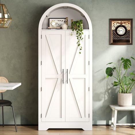 Mobile curvo di 170×70×35 cm di altezza, ideale come mobile da cucina, vetrina, cantinetta per vini, con ripiano sopra l'anta e parte superiore aperta, adatto per cucina, sala da pranzo, soggiorno e c (1/5)