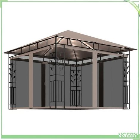 Tonnelle - FAFEICY - 3070318 - 3x3x2,73 m - Taupe - Moustiquaires & guirlande LED solaire (1/5)
