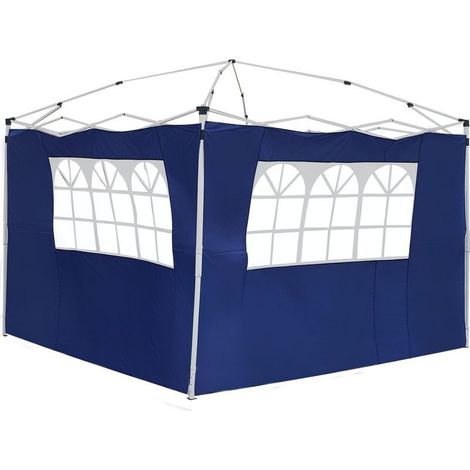 Two walls lateral for tonnelles 3 x 3 m, 300 x 200 cm, walls of replacement for gazebo in fabric Oxford with window, for garden, outdoor, parties, blue (1/5)