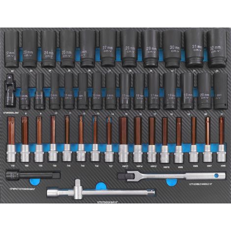 Módulo de Vasos, puntas de impacto y manerales heavy duty - 45 Piezas