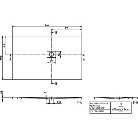Villeroy & Boch UDQ1610SQI2RVAL DW Squaro Infinity 1600x1000x40mm