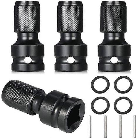 Ensemble de 4 adaptateurs de douilles à cliquet carrées 1/2 pouce vers hexagonales 1/4 pouce, convertisseur d'entraînement et outil à impact (1/5)