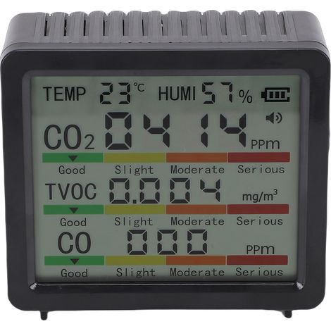 Détecteur gaz 5-en-1 CO2 TVOC CO avec capteur température humidité portable intérieur extérieur maison bureau voiture (1/5)