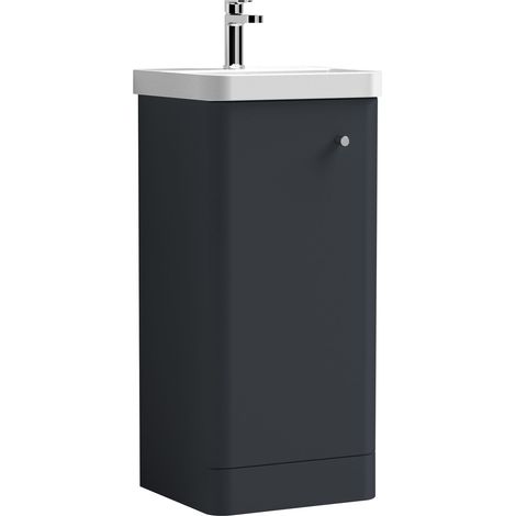 Nuie Core Floor Standing 1-Door Vanity Unit with Thin Edge Basin 400mm Wide - Satin Anthracite (1/6)