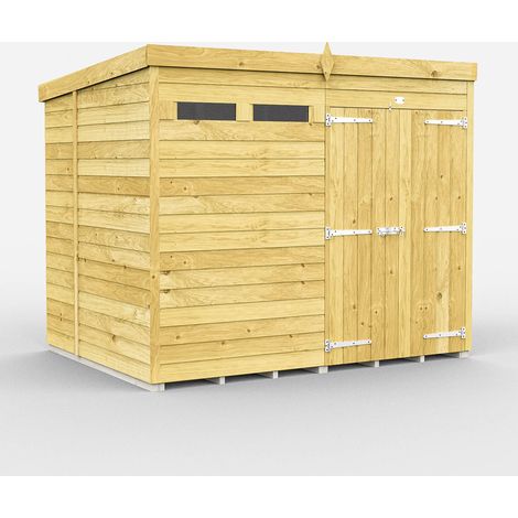 8 x 6 Feet Pent Security Shed - Double Door - Wood - L178 x W243 x H201 cm