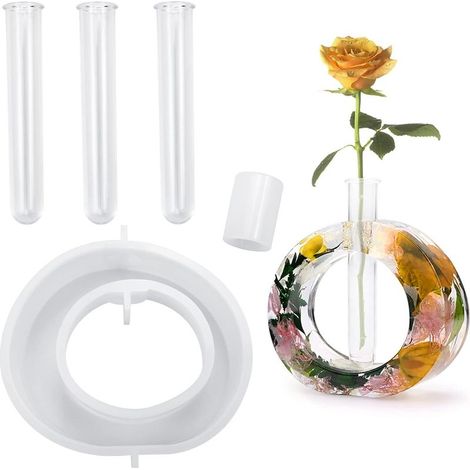 Moule en silicone pour vase en résine époxy, pot de fleurs, moule en silicone avec 3 tubes à essai, boutures de plantes hydroponiques, décoration de bureau et de maison, moule en résine pour vase (1/3)