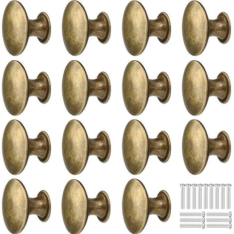 15 vieux coins en bronze, poignées de tiroir 30mm, poignées de plateau rond, poignée en métal rétro avec vis pour le plateau, armoire, cuisine, tables de chevet (1/5)