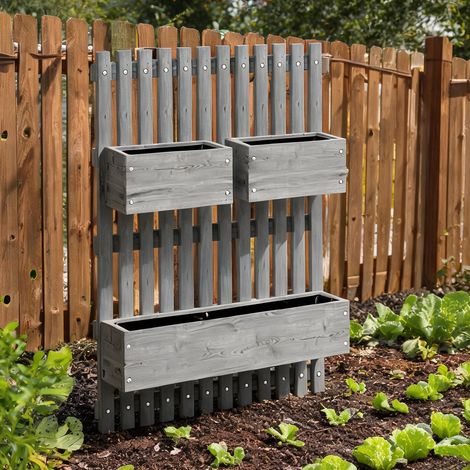Jardinière murale en bois massif gris 60 x 16 x 80 cm (1/5)