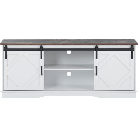 Mobile TV bianco e marrone 150 x 40 x 60 cm con porte scorrevoli e ripiani regolabili (1/5)