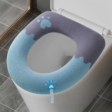 Coussin de siège de toilette en maille en forme de O, housse de siège de toilette universelle, tapis de toilette lavable, épais bleu (1/5)