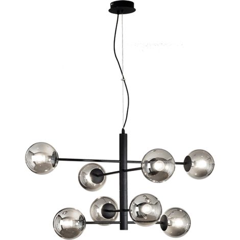 Lampada a sospensione ELISEO 97 cm a 8 Luci in metallo Nero e vetro soffiato Fume' (1/3)