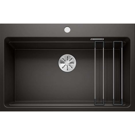 Evier ETAGON 8 PuraDur en Silgranit 78x51cm avec cuve à étages + 2 rails en inox inclus, Noir (525893) (1/8)