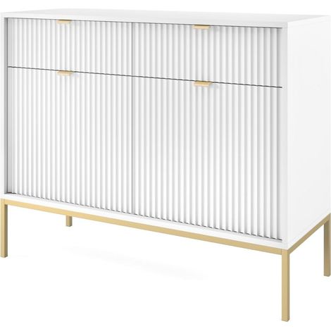 Cassettiera: 2 cassetti, 2 ante, Bianco, oro, 104 x 83 x 39 cm, maniglie dorate (1/5)