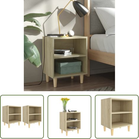 Tables de chevet pieds en bois 2 pcs Ch��ne soNo?llla 40x30x50 cm (1/5)