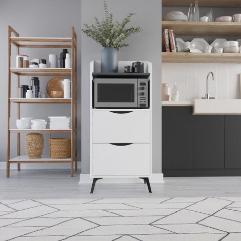 Mobile Multiuso da Cucina con 2 Cassetti e 1 Ripiano 60x36x136 cm in Melamina Grigio Retrò Bianco (1/4)