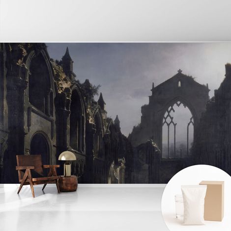 Tapete Vliestapete mit Kleber - abwaschbar - Arbeitszimmer - Esszimmer- Top Qualität Gotische Ruinen 416x254 cm (1/5)