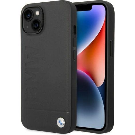 Étui BMW BMHMP14SSLLBK pour iPhone 14/15/13 6,1" noir/noir, rigide, logo signature, compatible MagSafe