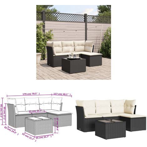 Salon de jardin 5 pcs avec coussins noir résine tressée - Salon De Jardin - Mobilier De Jardin - Set Salon De Jardin - Résine Tressée - Rotin Synthétique - Home & Living