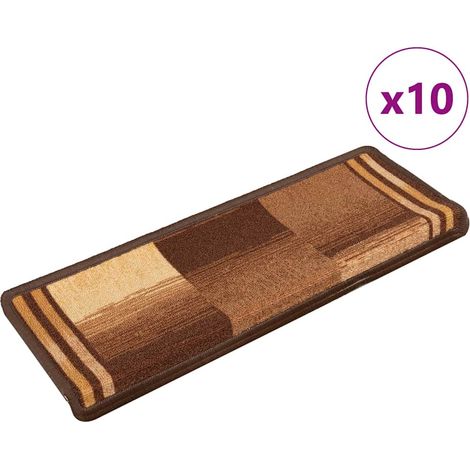 Lot de 10 Tapis d'escalier Tapis de marche Marchette Escalier autoadhésifs 65x25 cm Marron 85389 (1/5)
