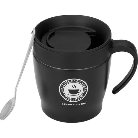 Tasse isotherme en acier inoxydable 330ml, poignée portable, effet isolation thermique, idéale pour bureau, couleur noire. (1/5)