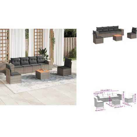 Salon de jardin avec coussins 7 pcs gris résine tressée - Ensemble Salon De Jardin - Meuble Extérieur - Résine Tressée - Rotin Synthétique - Fauteuil Jardin (1/3)
