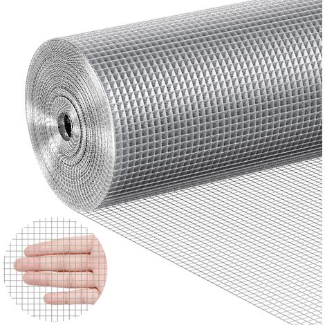 VEVOR Malla de Alambre Soldada 915mm x 30,48m Rollo de Malla de Alambre Galvanizado en Caliente 6,35x6,35 mm Valla de Alambre de Gallinero Calibre 23 para Jaulas de Conejos, Jardín, Roedores Pequeños