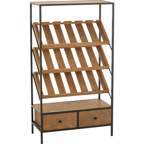 Meuble bar bois naturel et noir pour rangement bouteilles vin - Bois naturel et noir mat (1/5)
