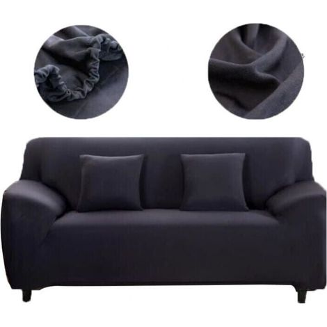 2-seater sofa cover, 145-185 cm, in black, stretch, thick and durable (1/4)