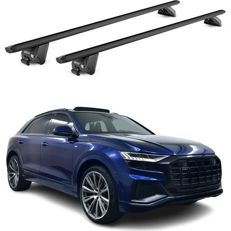 OMAC Barres de toit aluminium certifiées TÜV pour Audi Q8 4M 2018-2026 – Pour rails de toit intégrés – Rainure en T – Charge max 100 kg – 2 antivols Noir (1/5)
