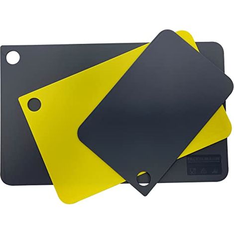 Fackelmann Set 3 Taglieri in Plastica Flessibile XSlim, 3 misure in Colorazioni Grigio e Giallo a norma HACCP, Lavabili in lavastoviglie 38,5 x 24 cm - 31,5 x 20 cm - 24,5 x 16 cm (1/4)