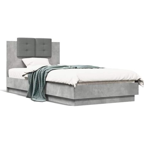 vidaXL Estructura de cama cabecero luces LED gris hormigón 75x190 cm (1/5)