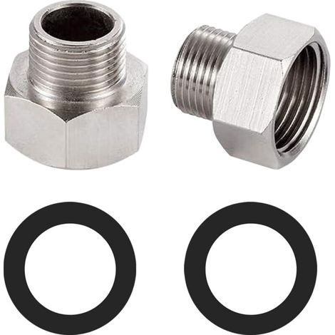 Raccord de Tuyau Rond, réducteur de tuyau de douche, G3/8" à G1/2", Acier inoxydable, Chrome (1/5)