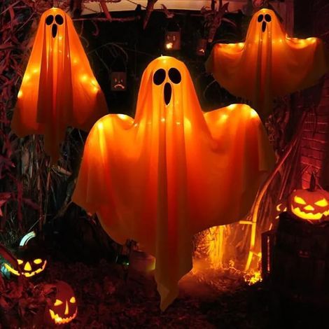 Fantome Halloween Lumineux,3 Pièces Fantôme LED Effrayant pour Halloween Lumière Orange,Décoration Suspendue Orange OBJET DECORATIF (1/5)