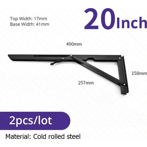 Supports d'étagère pliables (noirs, 50 cm) en 2 pièces, acier inoxydable, adaptés aux camping-cars, gain de place (1/5)