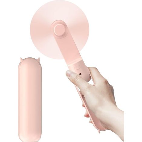 Ventilateur portable rechargeable USB, mini ventilateur de poche pliable avec batterie externe, ventilateur de bureau personnel pour maquillage, maison, voyage et extérieur – rose (1/5)