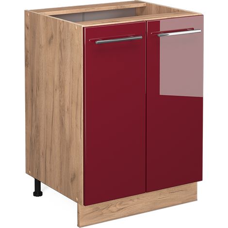 Mobiletto base cucina Fame-Line, Bordeaux lucido, 60 cm , PL Antracite, Vicco