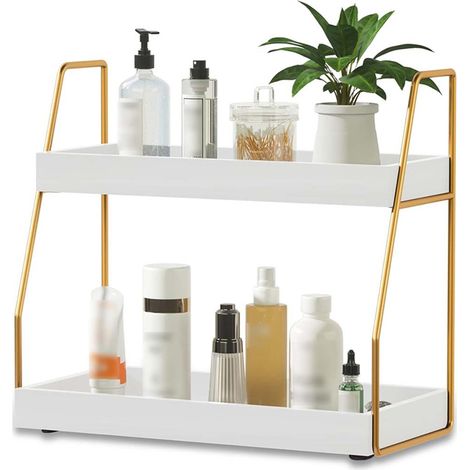 2Stk Badezimmer Organizer Holz Weiß 2 Etagen, Regale für Make up Gewürze Küchenzubehör Schlafzimmer Wohnzimmer, Dekorative Aufbewahrung