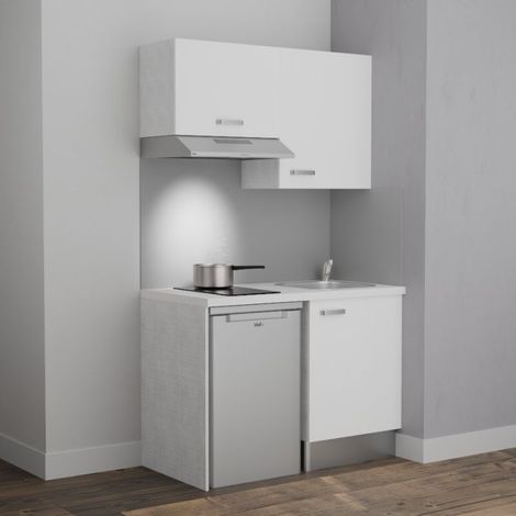 Kitchenette K01L-PT - 120 cm avec plan de travail et évier - Façade Blanc - Plan Blanc - Crédences Non