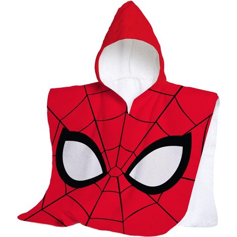 hermet Telo Mare Con Cappuccio Spiderman, Poncho Mare Maxi da Bambino, 60x60 cm, Asciugamano da Spiaggia o Piscina, 100% Morbido Cotone