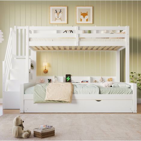Litera 90x200/140x200 cm de madera blanca con cama nido, sin colchones – MEUBLIV (1/5)
