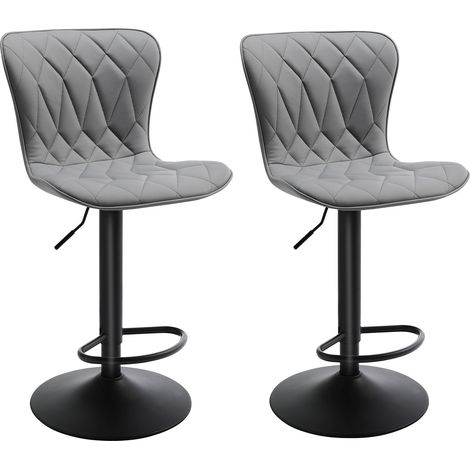Set de 2 Tabourets de bar HomeMiYN Ajustables, 360° rotatif en Simili-Cuir Gris Diamanté (1/5)