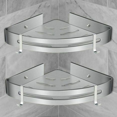 Étagère d'angle pour douche, étagère de rangement auto-adhésive en aluminium pour douche, porte-shampoing, support triangulaire, disponible en plusieurs couleurs. (1/4)