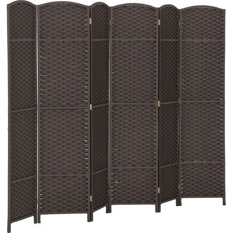 6-teiliger Paravent aus Kiefernholz und Polypropylen, braun, 240 x 170 cm (1/5)