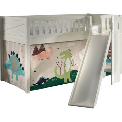 Lit Enfant Toboggan & Tente "Scott Dino" 90x200cm Blanc (1/5)