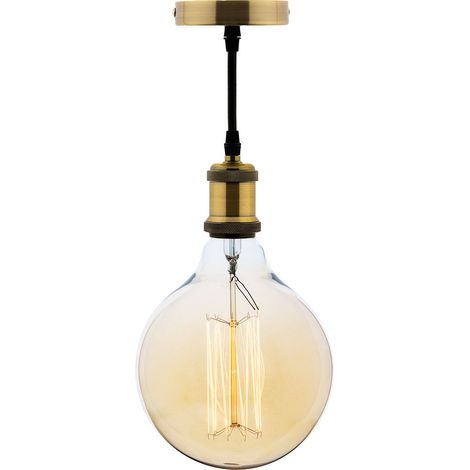 Kit de suspension vintage métal cuivré – Cordon textile 85 cm – Culot E27 – Ampoule filament 25W pour ambiance chaleureuse – Elexity